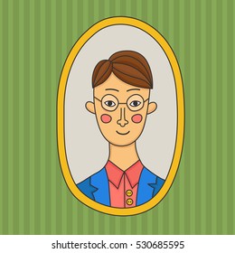 Man character portrait adult in glasses doodles hand drawn picture 