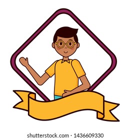 man character portrait ribbon on white background vector illustration