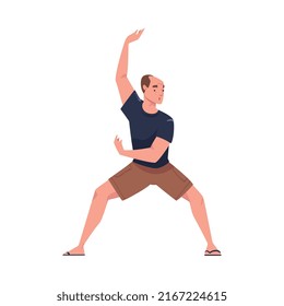 Man Character Practicing Tai Chi and Qigong Exercise as Internal Chinese Martial Art Vector Illustration