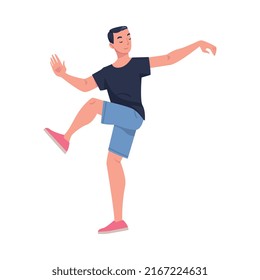 Man Character Practicing Tai Chi and Qigong Exercise as Internal Chinese Martial Art Vector Illustration
