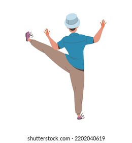 Man Character Practicing Tai Chi and Qigong Exercise as Internal Chinese Martial Art Back View Vector Illustration