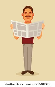 Man character reading newspaper. Vector flat cartoon illustration