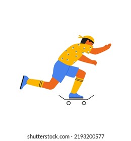 Man character riding skate. Abstract male skater jumping with skateboard, boy teenager with board. Vector illustration