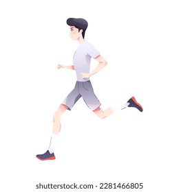 Man Character Running Engaged in Sport Physical Activity Vector Illustration