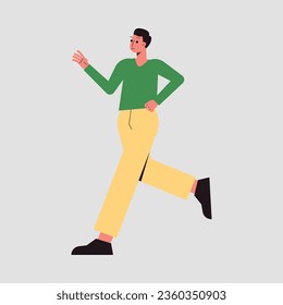 Man Character Running Fast Rushing Forward in Hurry Vector Illustration