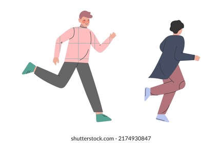 Man Character Running in a Hurry and Hasten Somewhere Vector Set