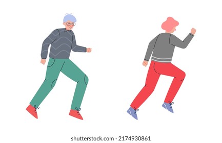 Man Character Running in a Hurry and Hasten Somewhere Vector Set