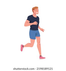 Man Character Running in Sportswear and Trainers Engaged in Sport Training and Workout Vector Illustration