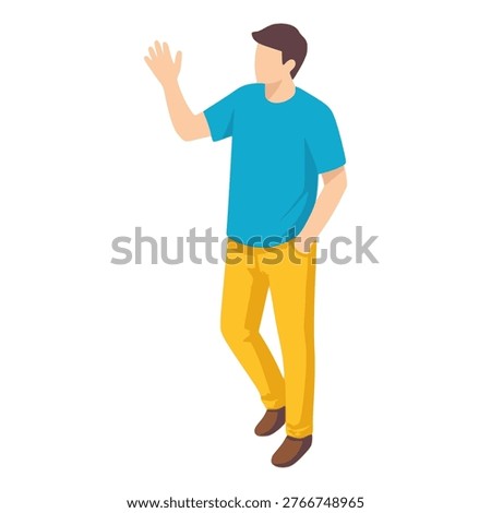 man character say hi pose flat color vector illustration template design