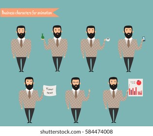 Man character for scenes.  Funny office man cartoon. Vector illustration isolated. Business Elements for web design