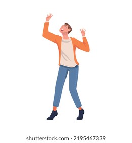 Man Character Screaming Feeling Joy and Excitement Celebrating Something Vector Illustration