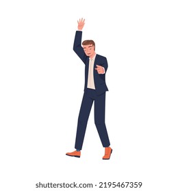 Man Character Screaming Feeling Joy and Excitement Celebrating Something Vector Illustration