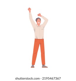 Man Character Screaming Feeling Joy and Excitement Celebrating Something Vector Illustration