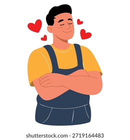 Man character self love vector illustration admiring himself delighted with appearance perfect for heart themed confidence inspiration and motivational artwork