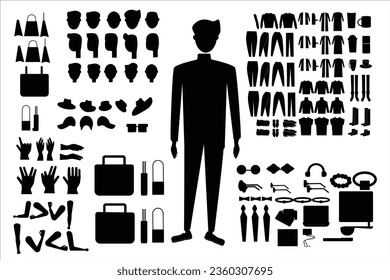 man character set animation with various views hairstyle emotion pose.