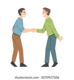 Man Character Shaking Hand as Brief Greeting or Parting Tradition Vector Illustration