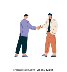 Man Character Shaking Hands after Completed the Deal Vector Illustration