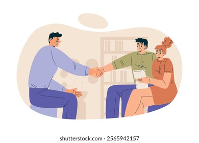 Man Character Shaking Hands after Completed the Deal Vector Illustration