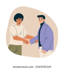 Man Character Shaking Hands after Completed the Deal Vector Illustration