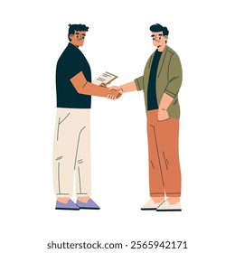 Man Character Shaking Hands after Completed the Deal Vector Illustration