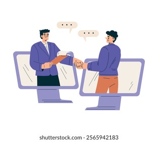 Man Character Shaking Hands after Completed the Deal Vector Illustration