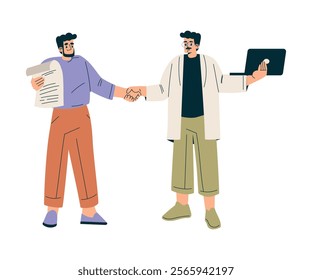 Man Character Shaking Hands after Completed the Deal Vector Illustration