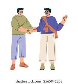 Man Character Shaking Hands after Completed the Deal Vector Illustration