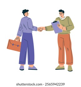 Man Character Shaking Hands after Completed the Deal Vector Illustration