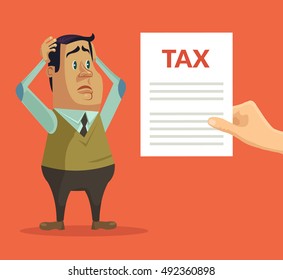 Man character shocked with tax. Vector flat cartoon illustration