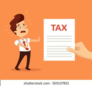 Man character shocked with tax. Vector flat cartoon illustration