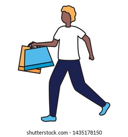 man character shopping bags market vector illustration