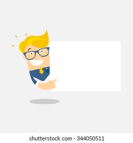 Man character show on blank paper, board presentation