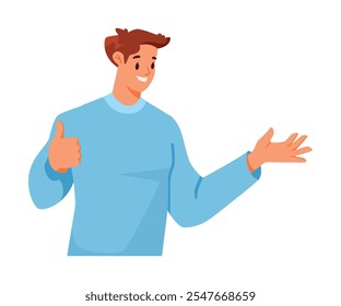 Man Character Showing Thumb Up Hand Gesture Expressing Emotion with Body Language Vector Illustration