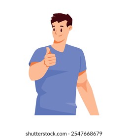 Man Character Showing Thumb Up Hand Gesture Expressing Emotion with Body Language Vector Illustration