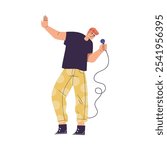 Man Character Singing with Microphone Enjoy Karaoke Vector Illustration