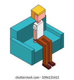 man character sitting on sofa isometric