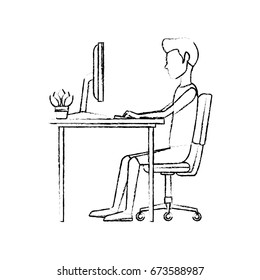 man character sitting working desk computer
