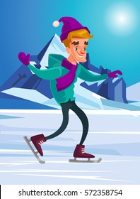 Man character skating. Vector flat cartoon illustration
