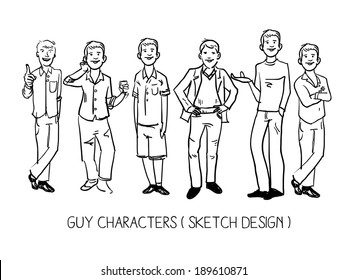 Man Character. Sketch Drawing - Vector Illustration