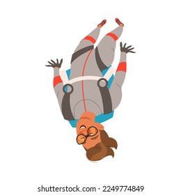 Man Character Skydiving Falling Down with Parachute Vector Illustration