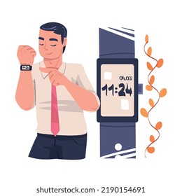 Man Character with Smart Watch Planning Time and Event Managing Schedule Vector Illustration
