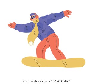 Man Character Snowboarding in Winter Ride Downhill Vector Illustration