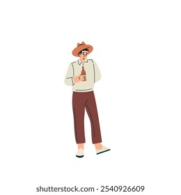 Personaje de hombre de pie con botella de cerveza relajante en la Naturaleza en la Ilustración vectorial del parque