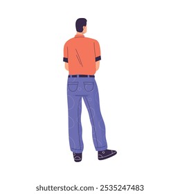 Man Character Standing from Behind Back View Vector Illustration