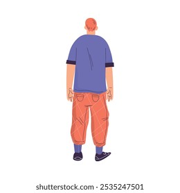 Man Character Standing from Behind Back View Vector Illustration