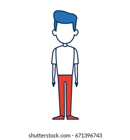 man character standing bluehair and orange clothes