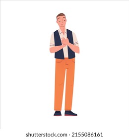 Man Character Standing and Clapping His Hands as Applause and Ovation Gesture Vector Illustration