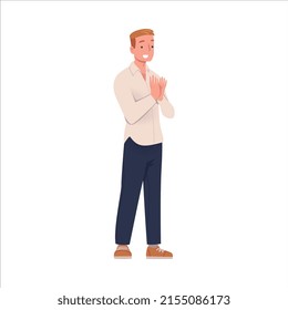 Man Character Standing and Clapping His Hands as Applause and Ovation Gesture Vector Illustration