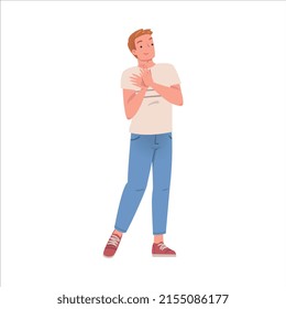 Man Character Standing and Clapping His Hands as Applause and Ovation Gesture Vector Illustration