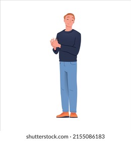 Man Character Standing and Clapping His Hands as Applause and Ovation Gesture Vector Illustration